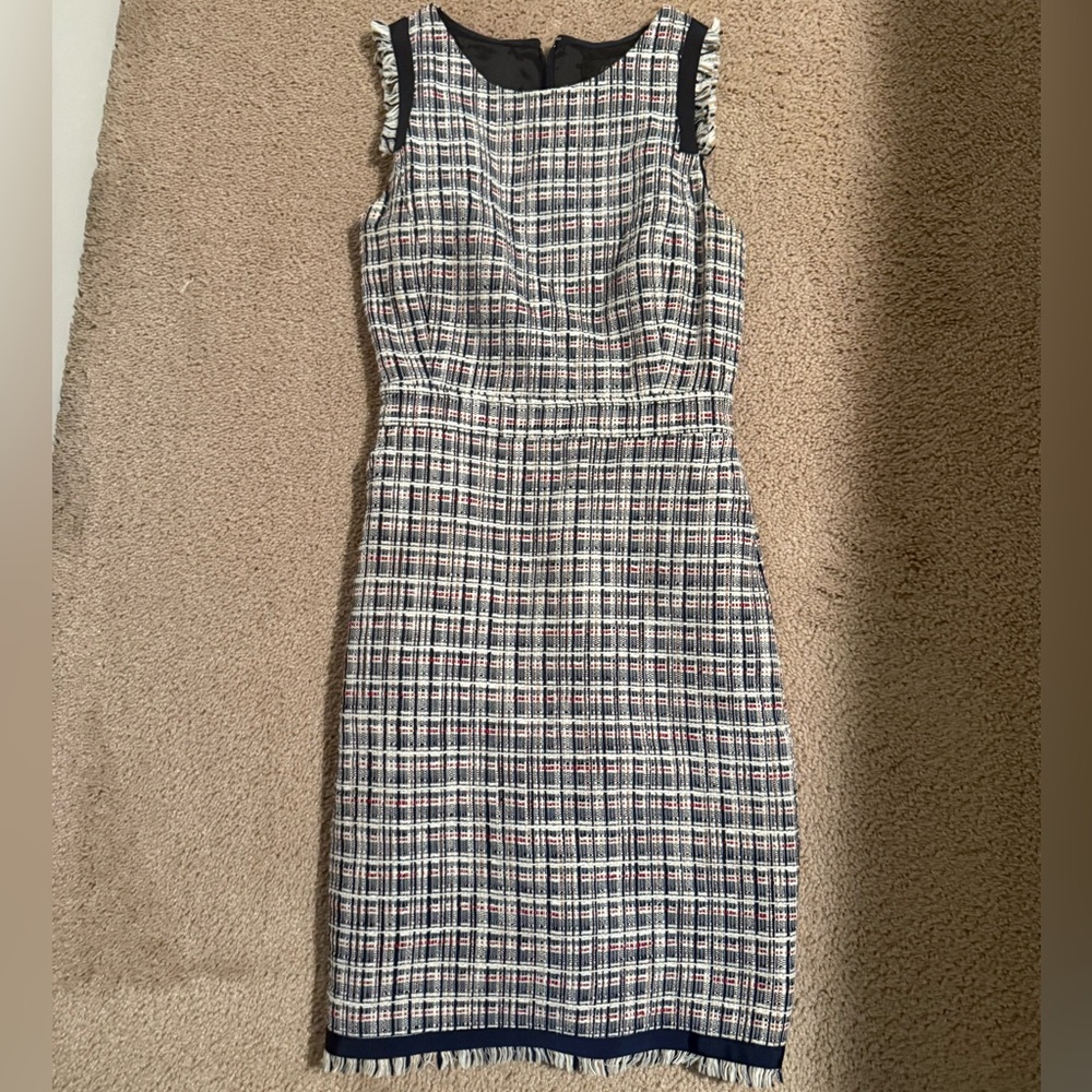 J. Crew Black and White Plaid Midi Dress
